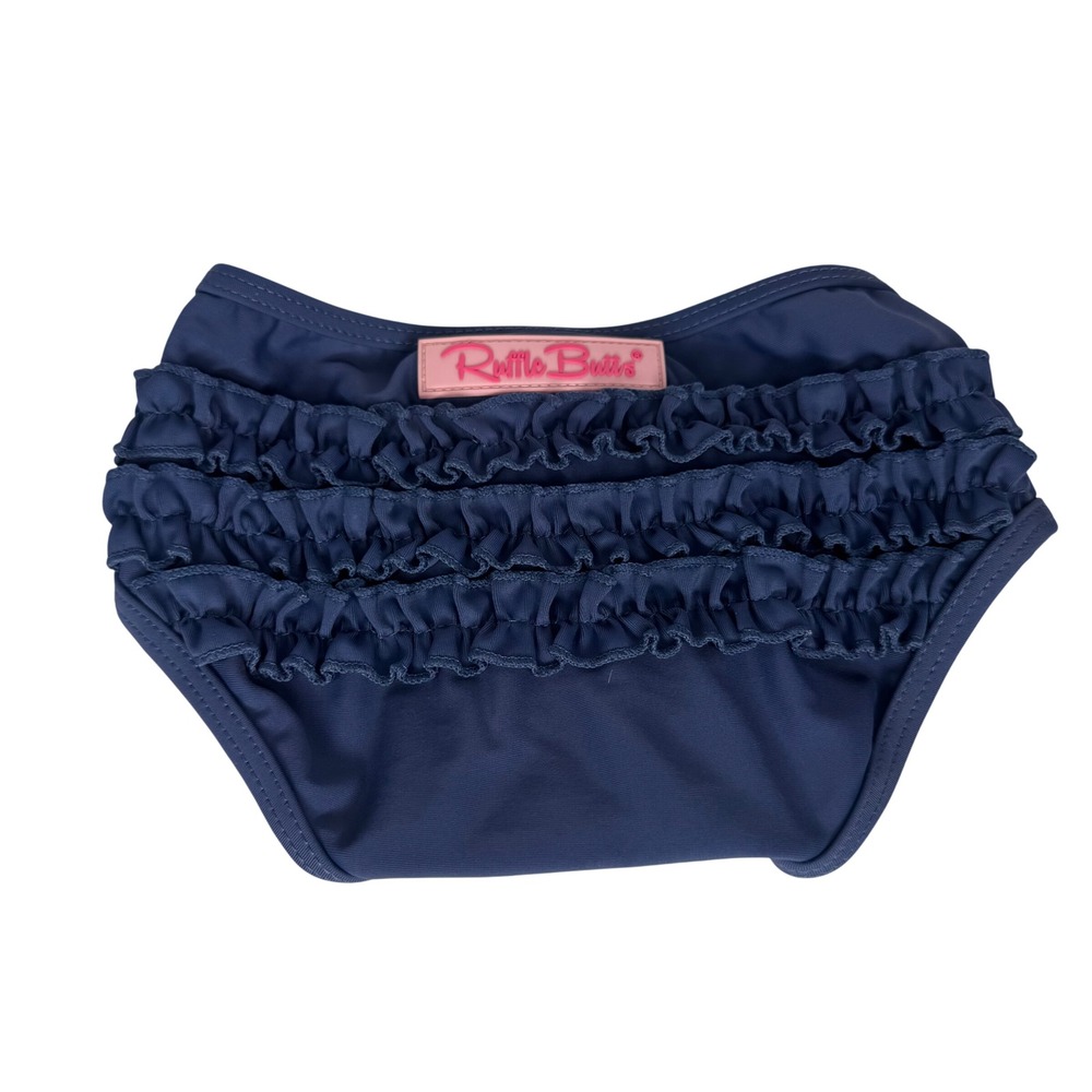 RuffleButts Navy Blue Ruffled Swim Bottoms Baby Girl 12-18M Triple Tier Ruffle